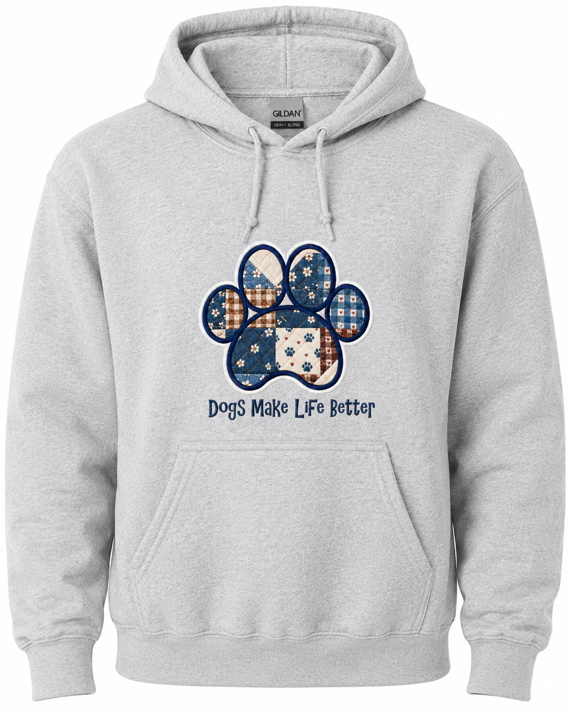 Quilt Paw Applique Embroidered Hoodie - Dogs Make Life Better