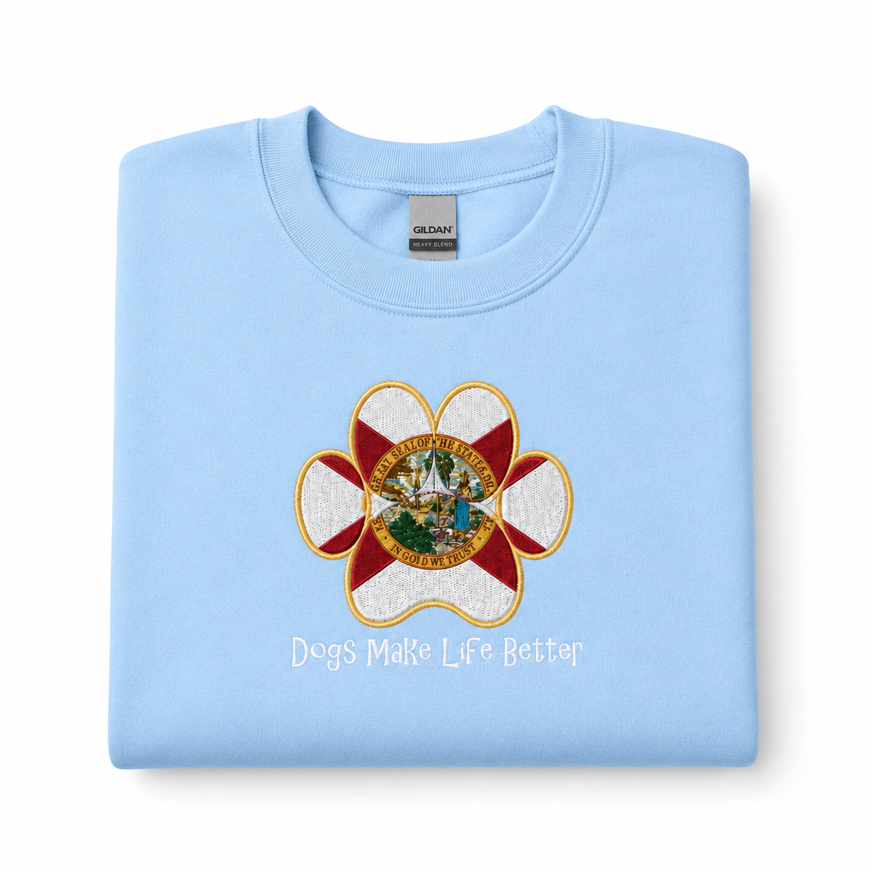 Florida State Paw Embroidered Crewneck Sweatshirt- Dogs Make Life Better