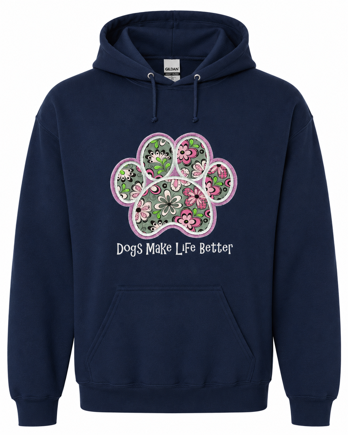 Flower Paw Embroidered Hoodie- Dogs Make Life Better