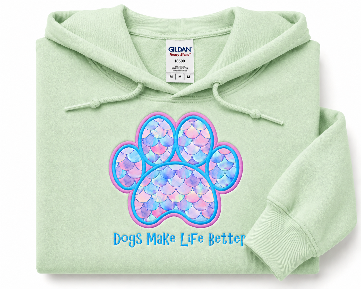 Mermaid Paw Embroidered Hoodie- Dogs Make Life Better