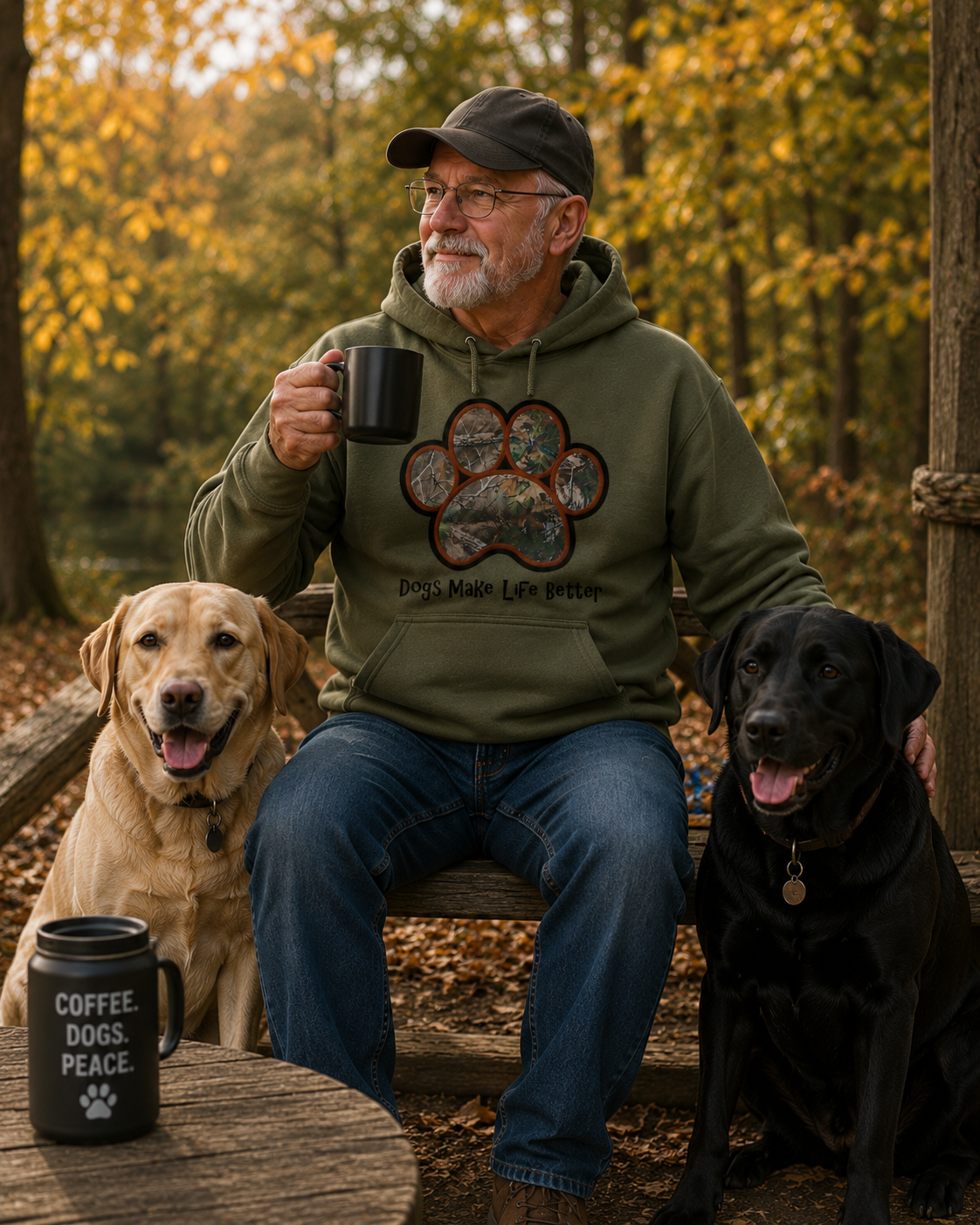 Camo Paw Embroidered Hoodie- Dogs Make Life Better