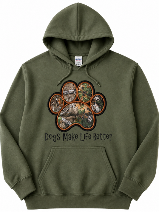 Camo Paw Embroidered Hoodie- Dogs Make Life Better