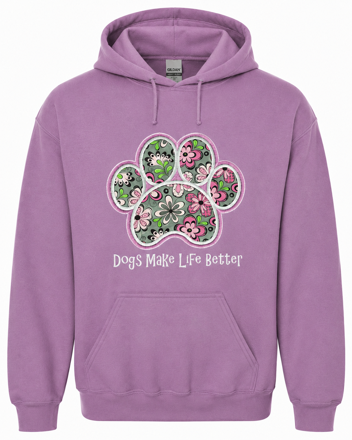 Flower Paw Embroidered Hoodie- Dogs Make Life Better