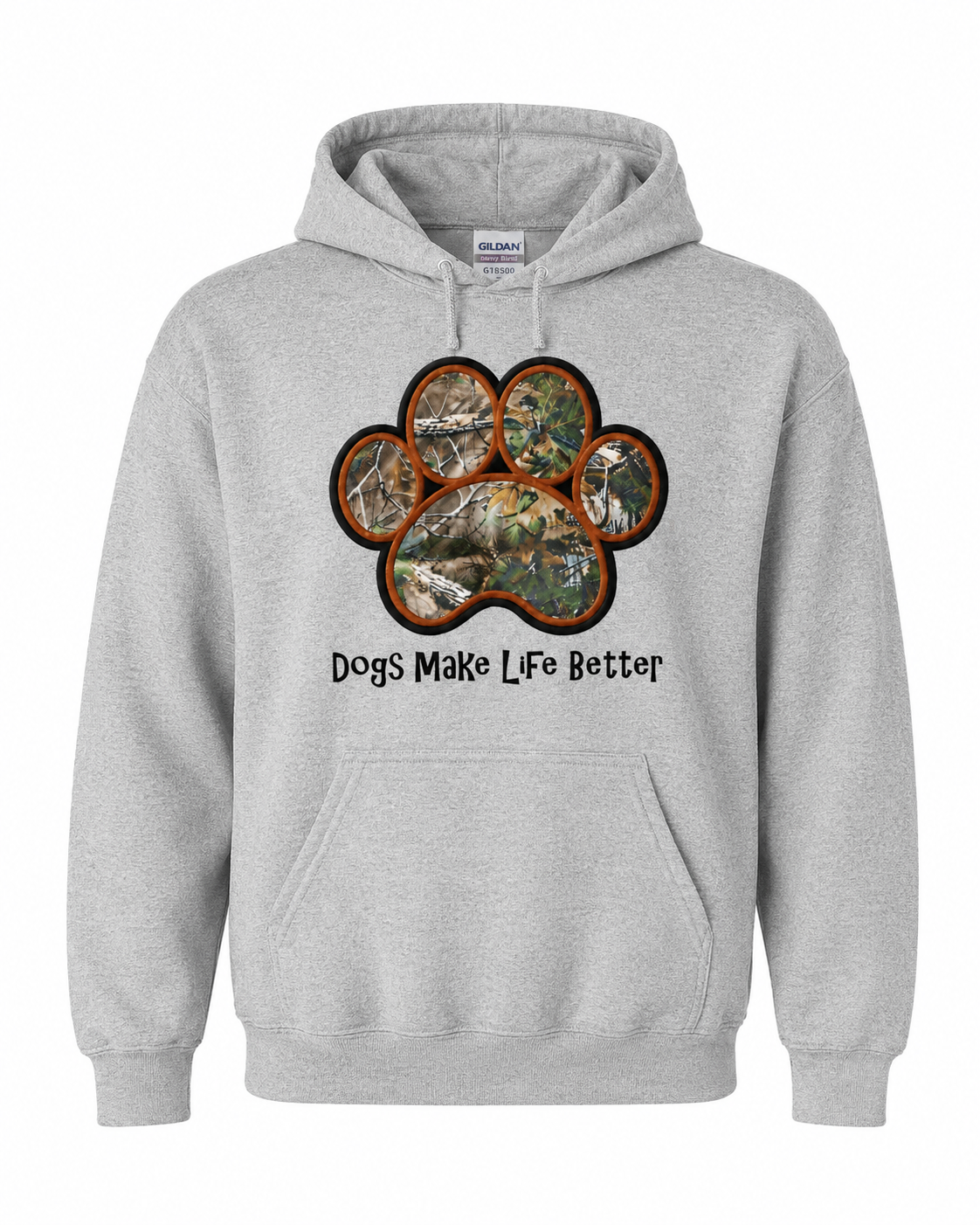 Camo Paw Embroidered Hoodie- Dogs Make Life Better