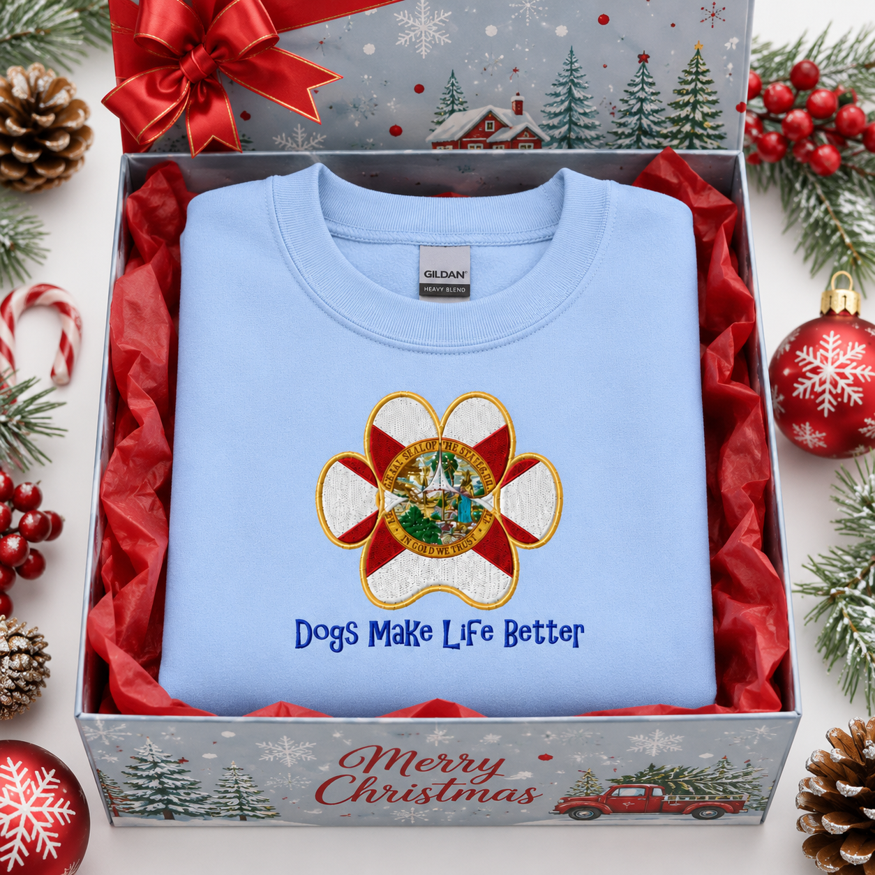 Florida State Flag Paw Embroidered Hoodie Dogs Make Life Better