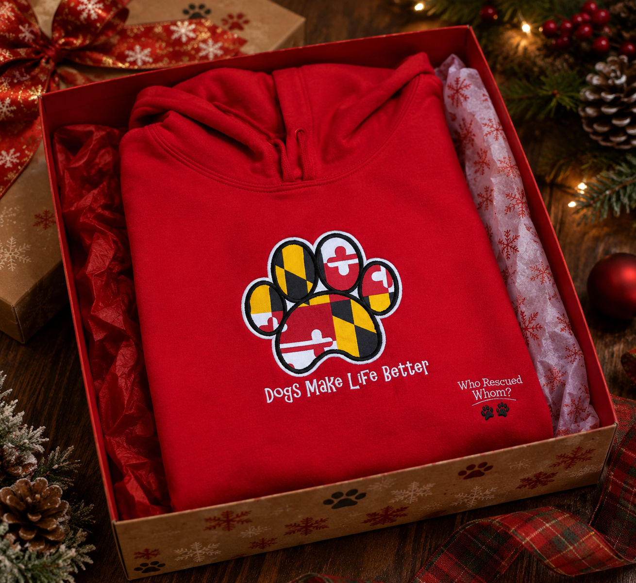 Maryland State Flag Paw Embroidered Hoodie Dogs Make Life Better