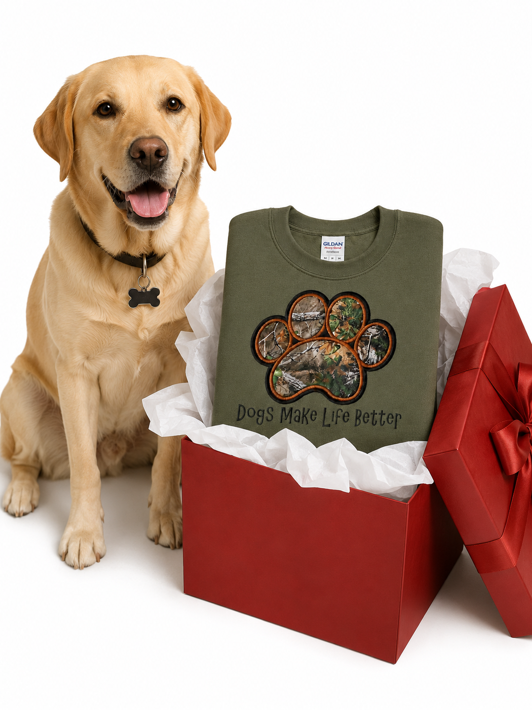 Camo Paw Embroidered Crewneck sweatshirt- Dogs Make Life Better