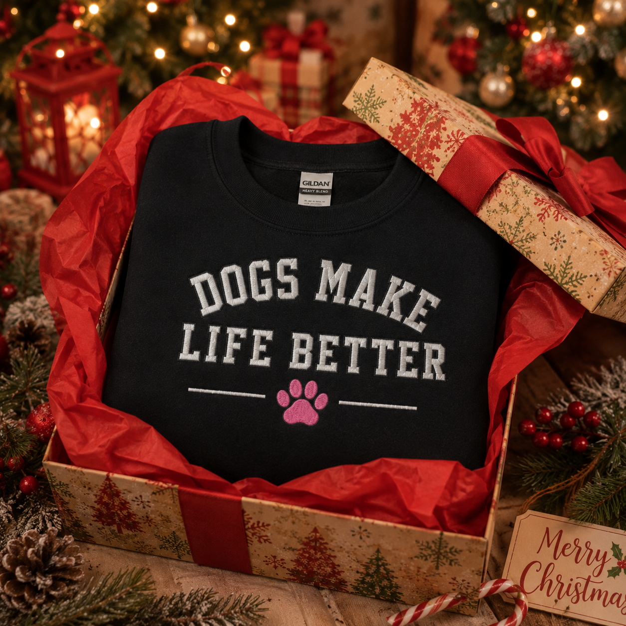 Dogs Make Life Better Applique Embroidered crewneck , Dog Lover Dog Mom, Dog Dad
