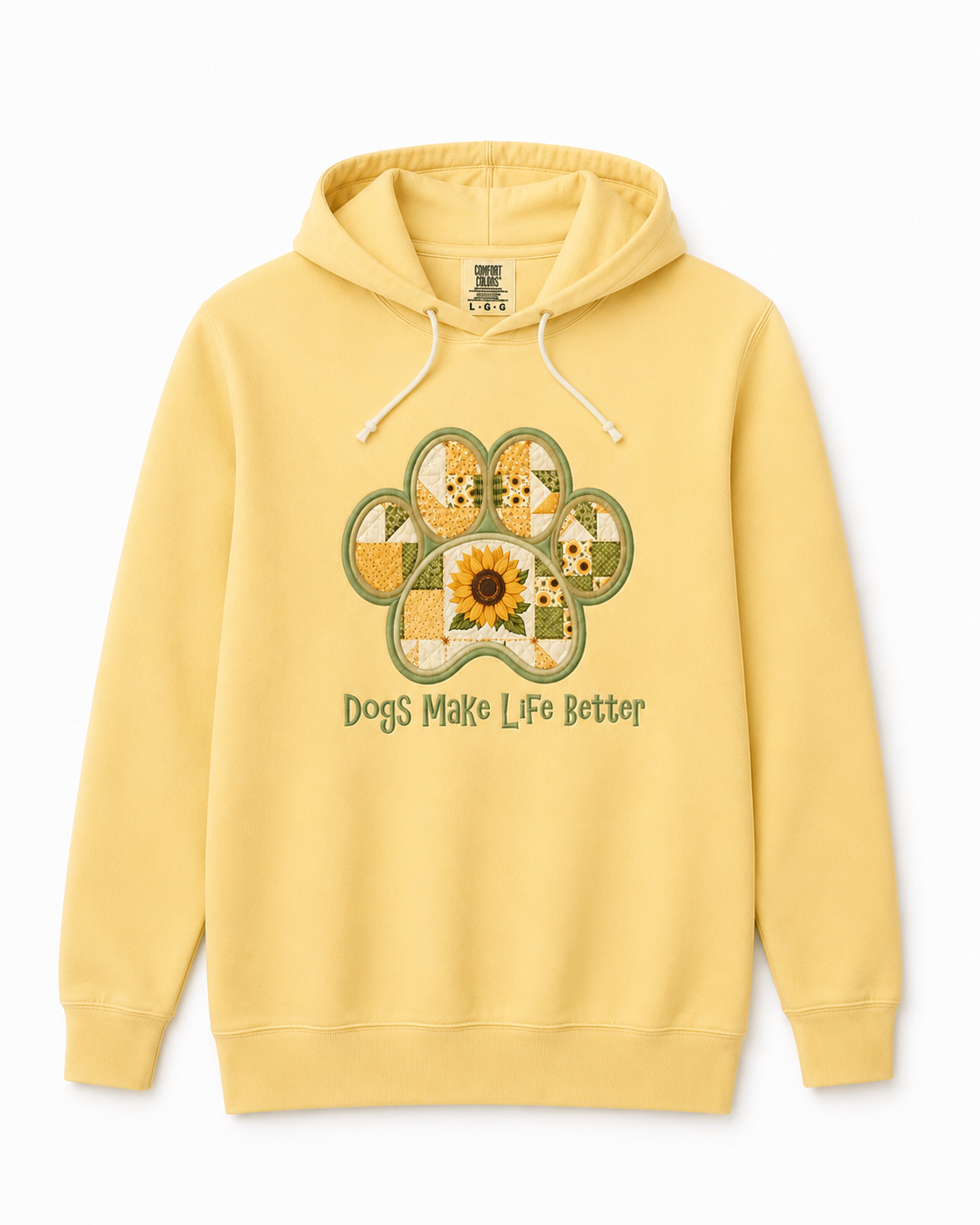 Sunflower Paw Applique Embroidered Hoodie - Dogs Make Life Better