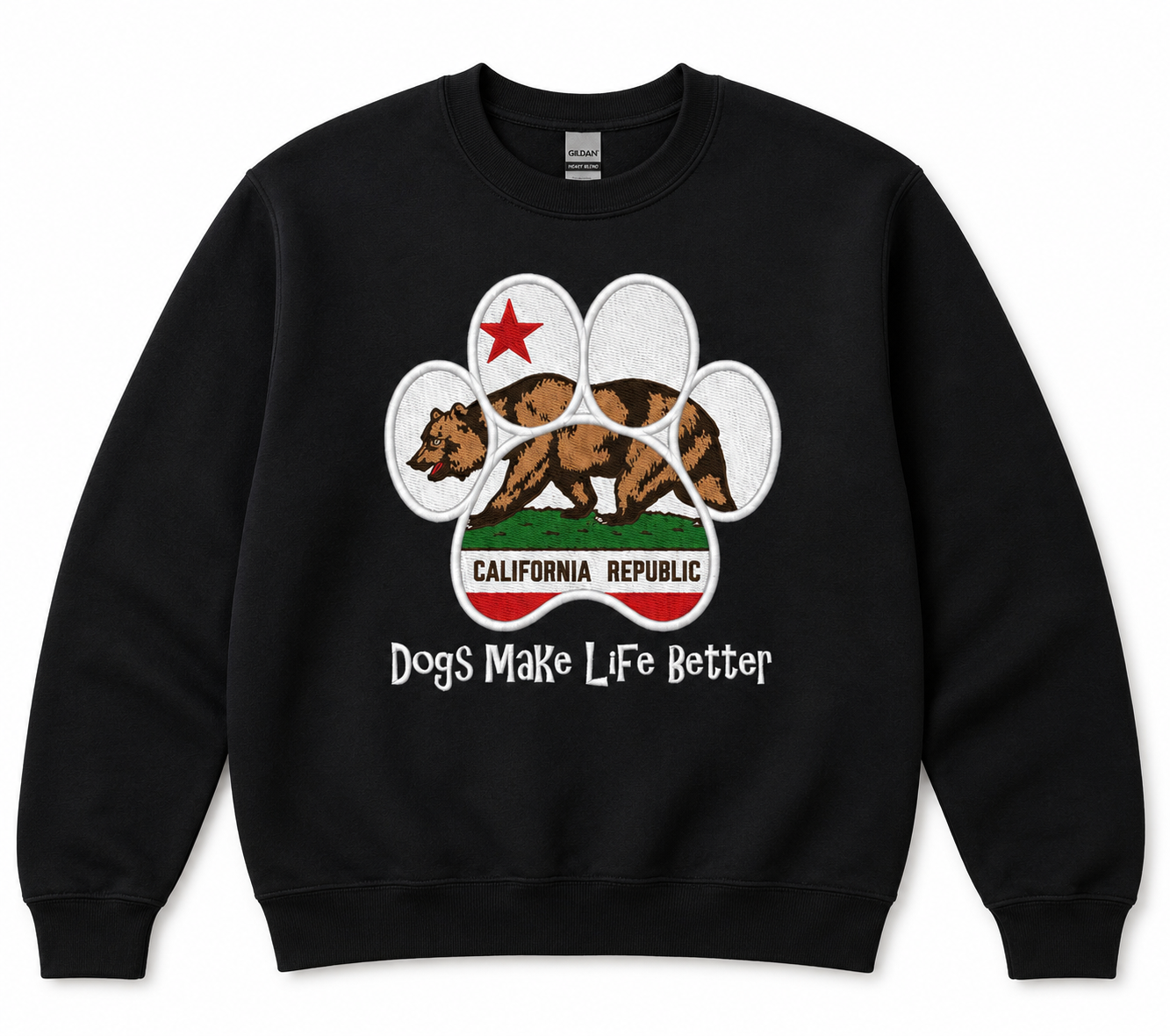 California State Paw Embroidered Dogs Make Life Better crewneck Sweatshirts