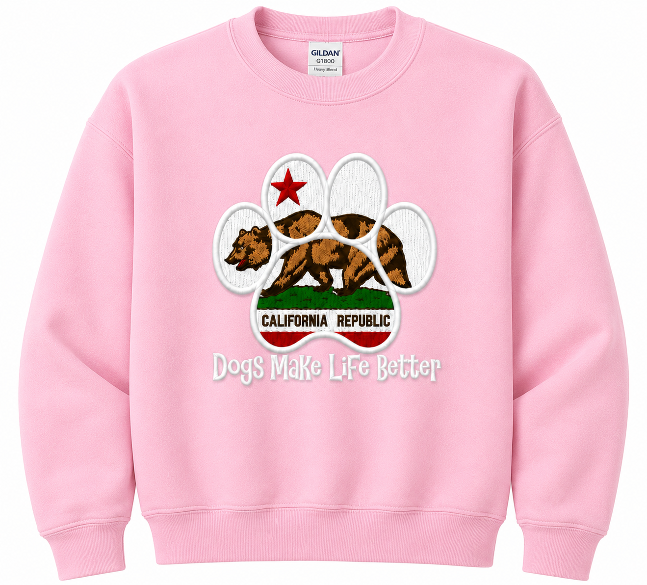 California State Paw Embroidered Dogs Make Life Better crewneck Sweatshirts