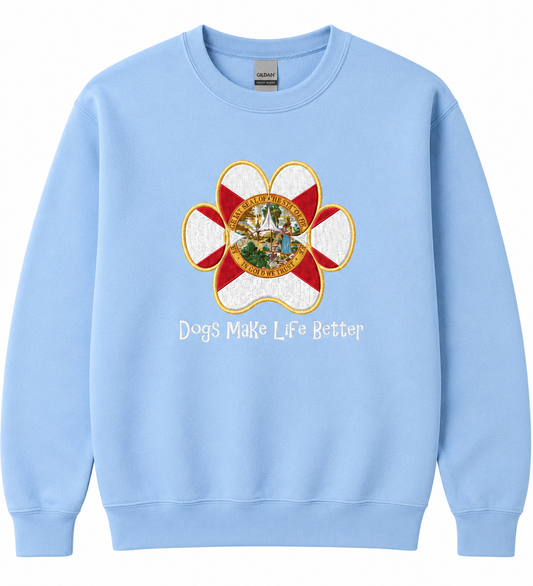 Florida State Paw Embroidered Crewneck Sweatshirt- Dogs Make Life Better