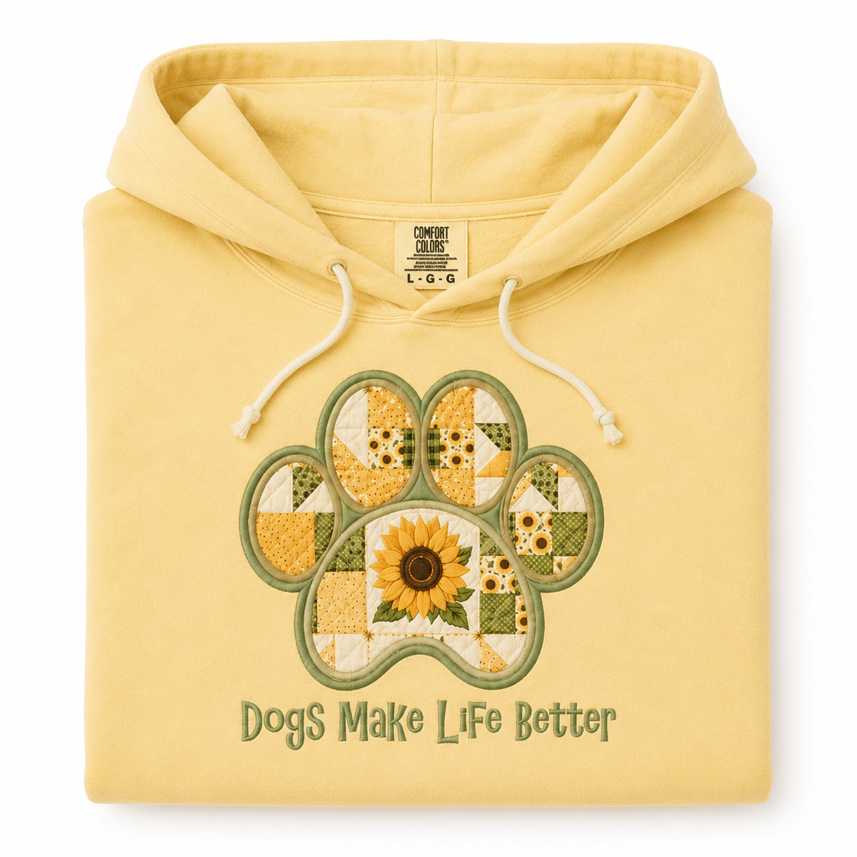 Sunflower Paw Applique Embroidered Hoodie - Dogs Make Life Better