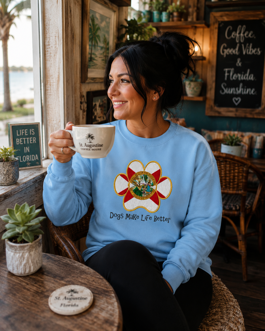 Florida State Paw Embroidered Crewneck Sweatshirt- Dogs Make Life Better