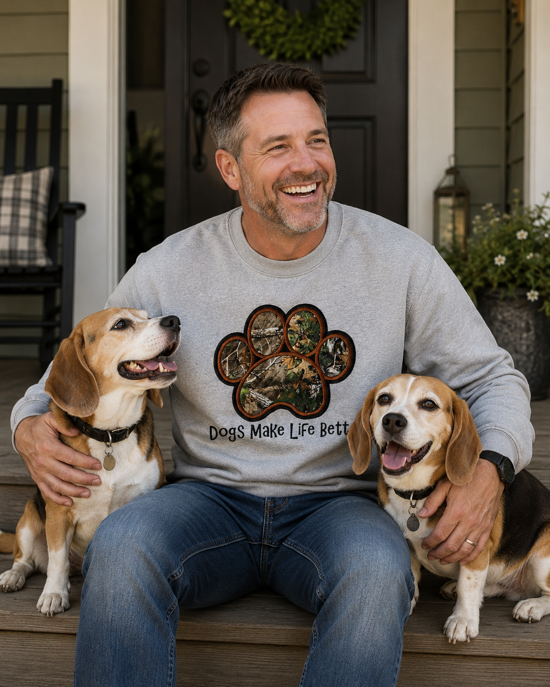 Camo Paw Embroidered Crewneck sweatshirt- Dogs Make Life Better