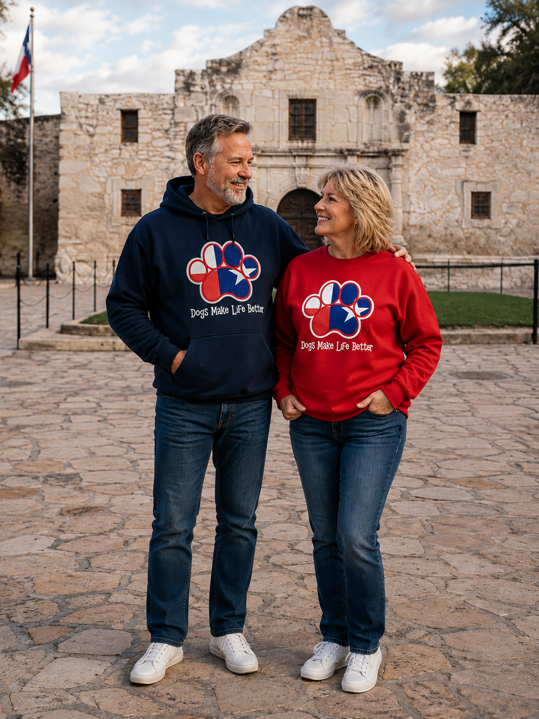 Texas State Flag Paw Embroidered Hoodie Dogs Make Life Better