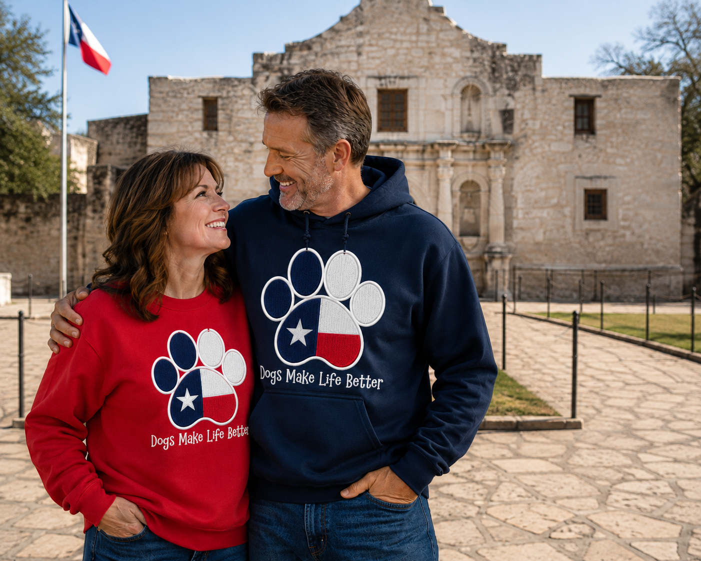 Texas State Flag Paw Embroidered Hoodie Dogs Make Life Better
