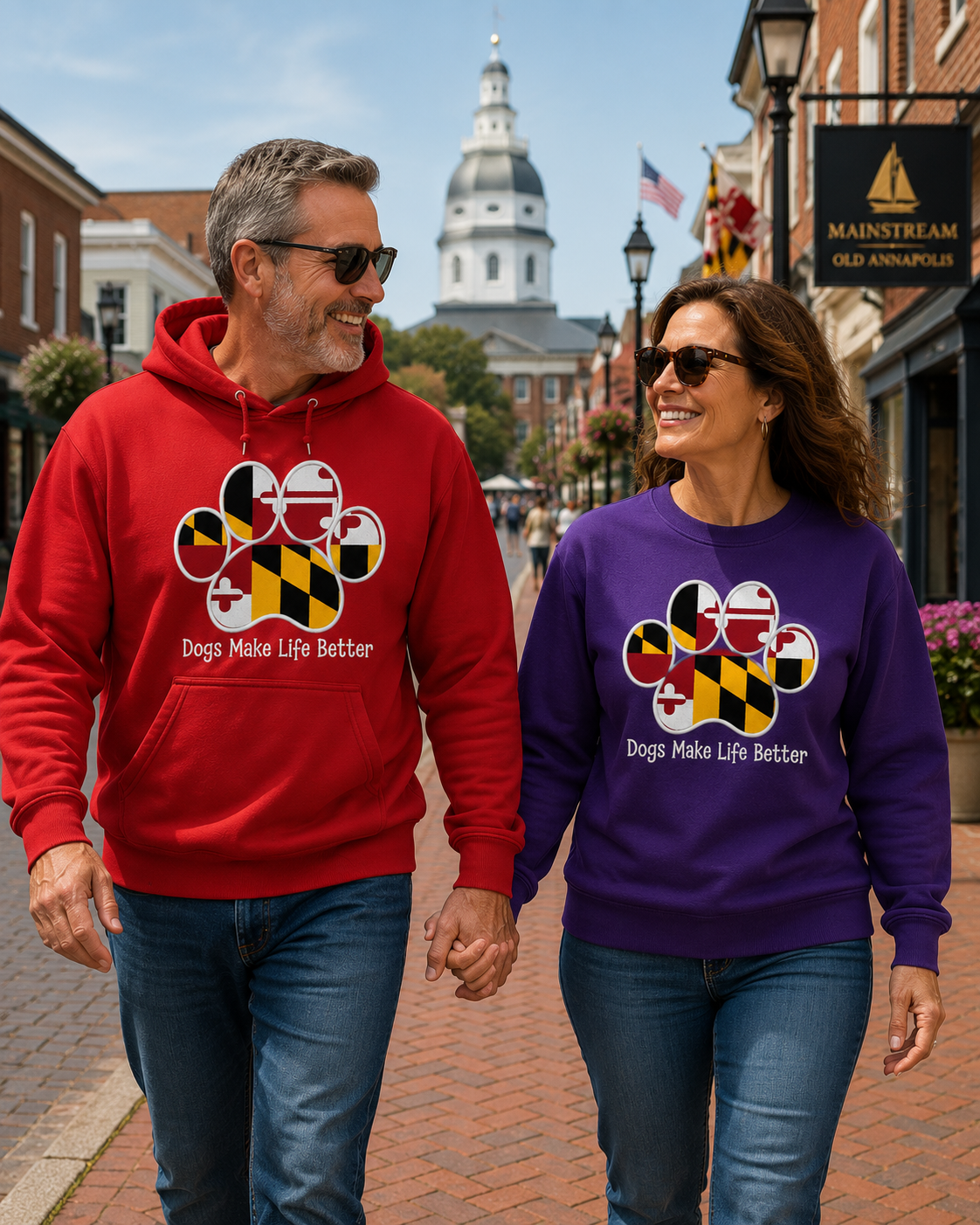 Maryland State Paw Embroidered Crewneck Sweatshirt- Dogs Make Life Better
