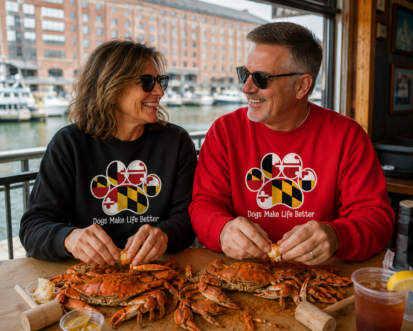 Maryland State Paw Embroidered Crewneck Sweatshirt- Dogs Make Life Better