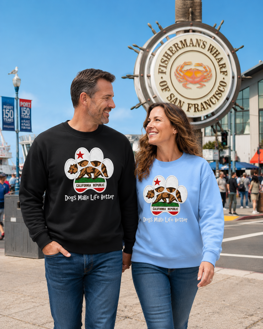 California State Paw Embroidered Dogs Make Life Better crewneck Sweatshirts