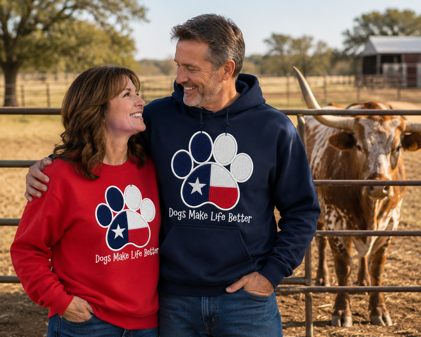 Texas State Flag Paw Embroidered Hoodie Dogs Make Life Better