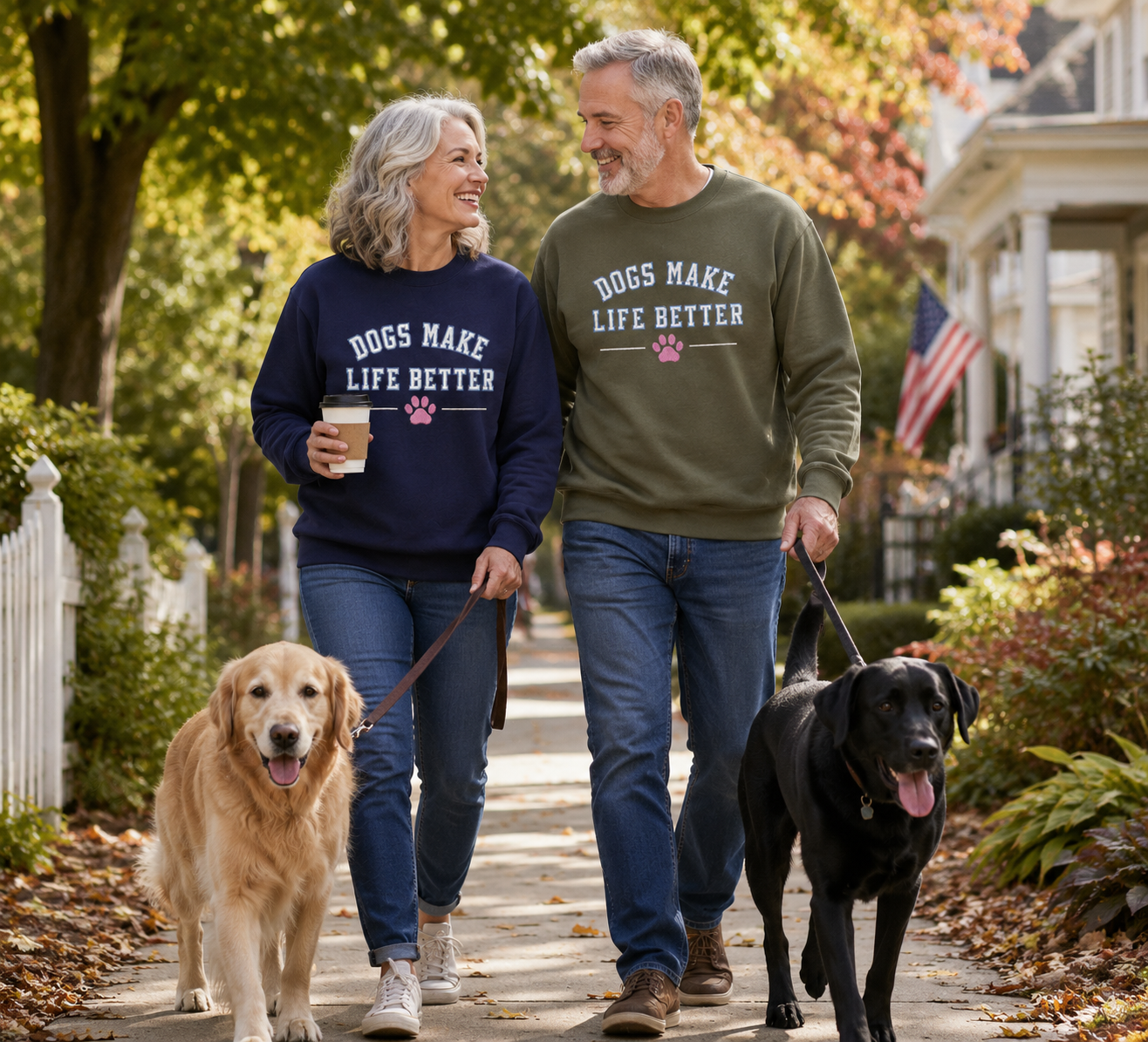 Dogs Make Life Better Applique Embroidered crewneck , Dog Lover Dog Mom, Dog Dad