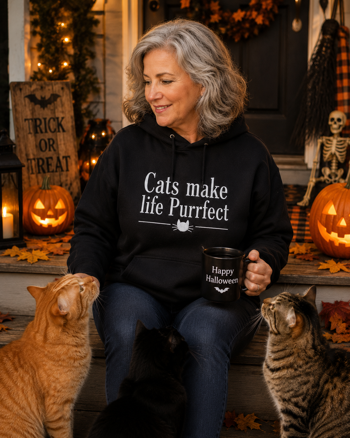 Cats Make Life Purrfect Embroidered Hoodie