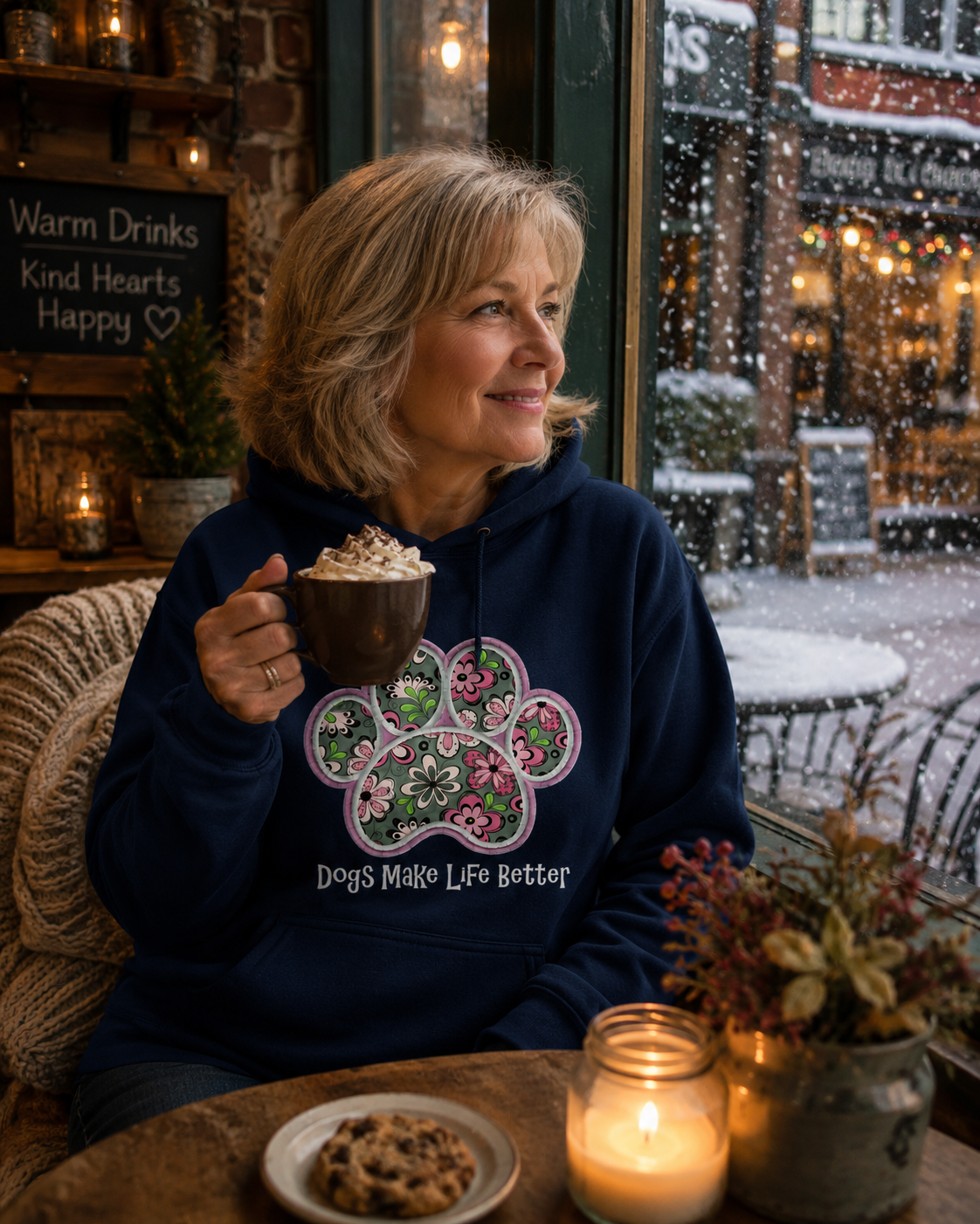 Flower Paw Embroidered Hoodie- Dogs Make Life Better