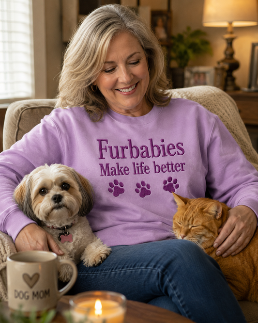 Furbabies Embroidered Crewneck Sweatshirt- Furbabies Make Life Better