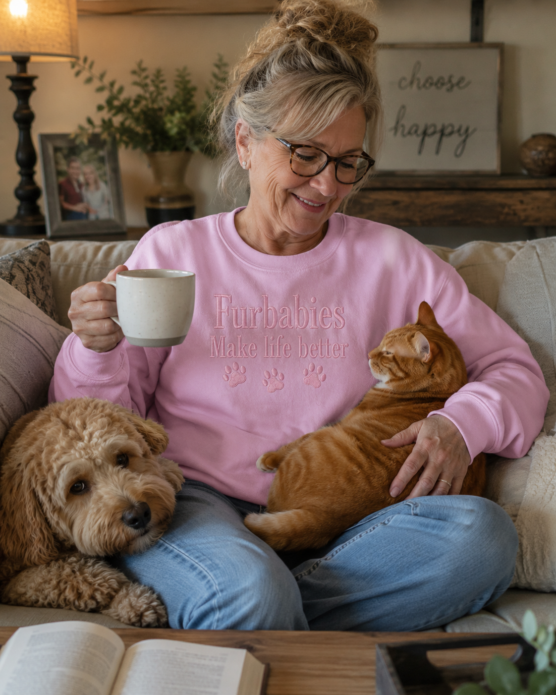Furbabies Embroidered Crewneck Sweatshirt- Furbabies Make Life Better