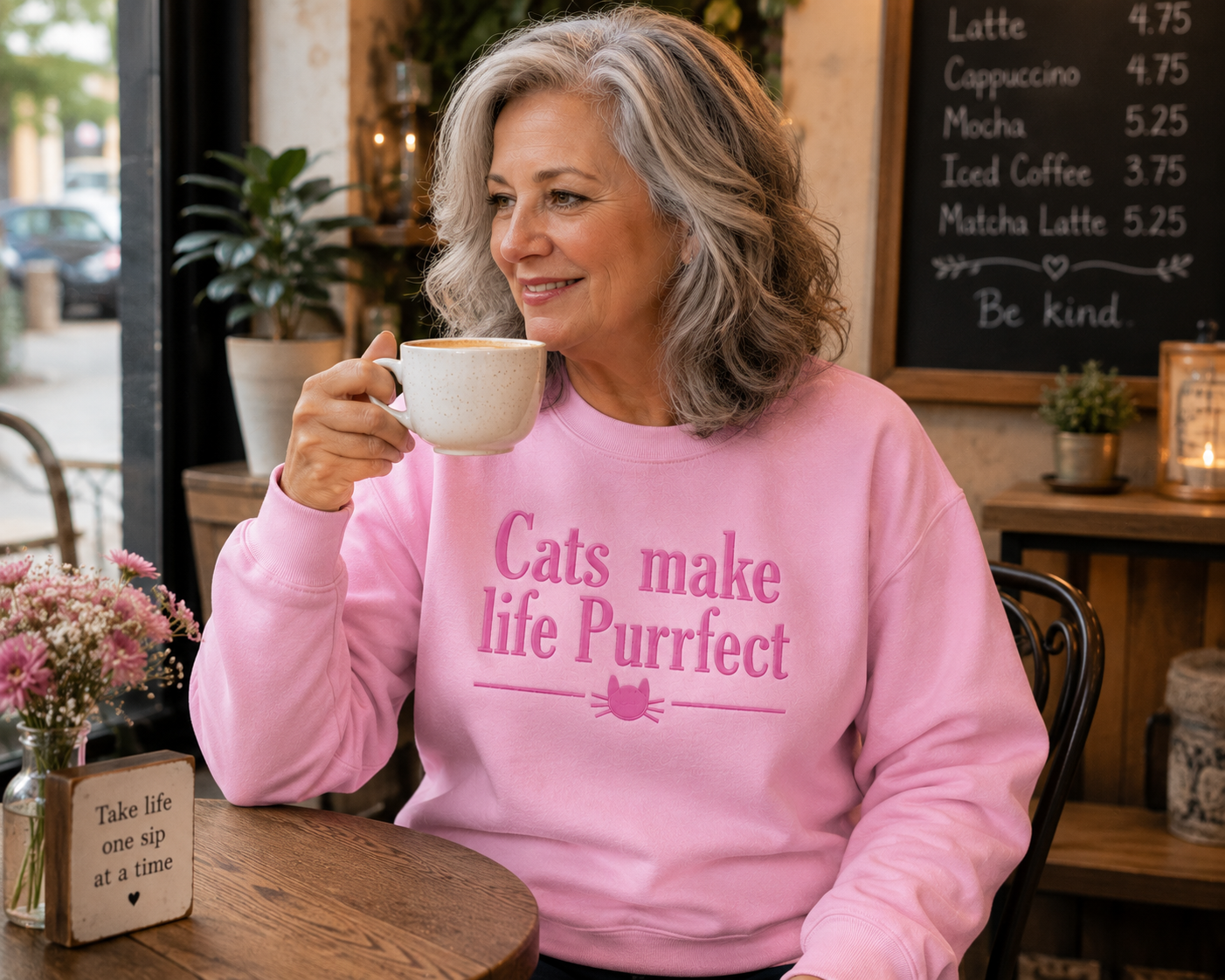 Cats Make Life Purrfect Embroidered crewneck Sweatshirt