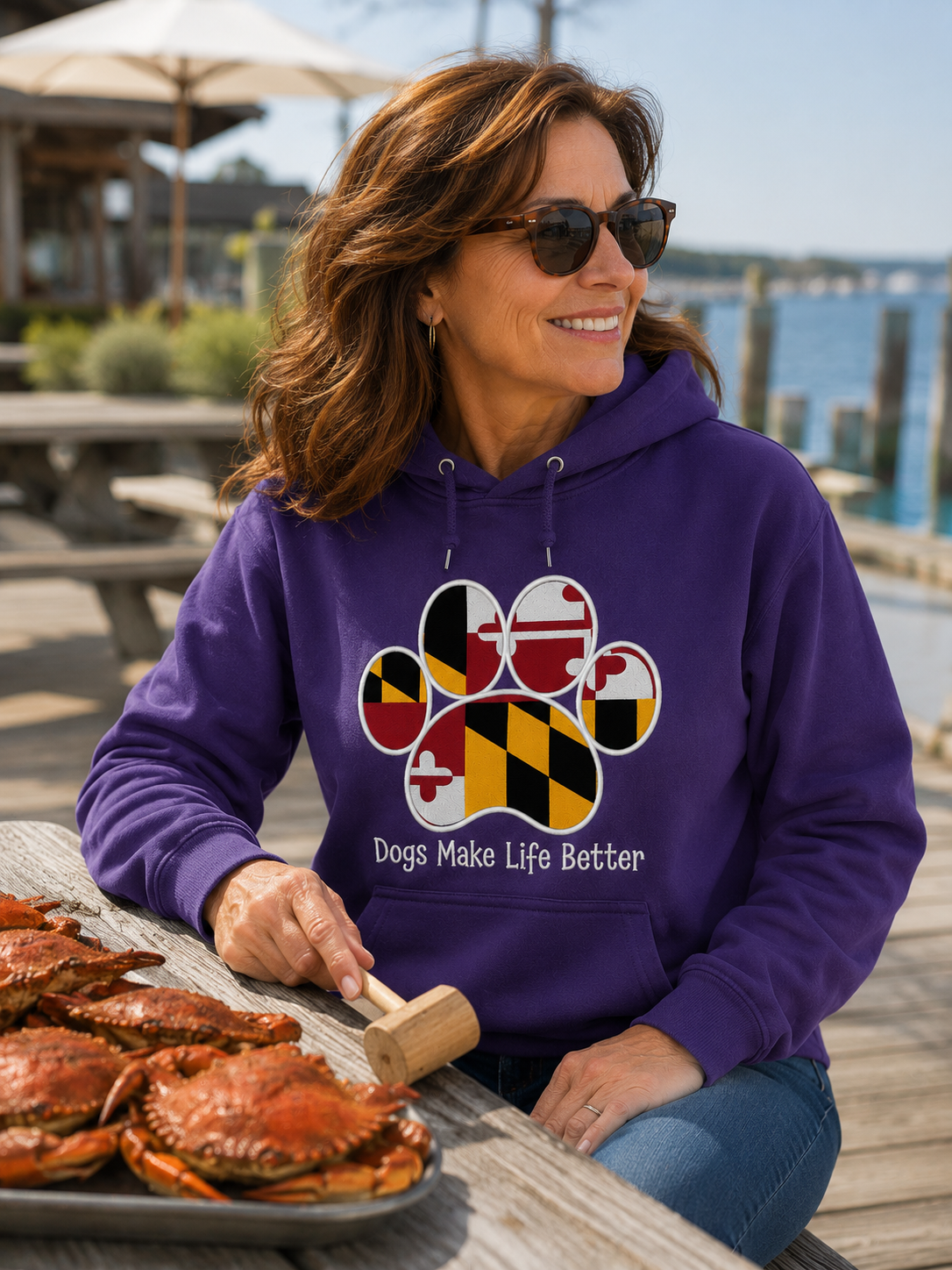Maryland State Flag Paw Embroidered Hoodie Dogs Make Life Better