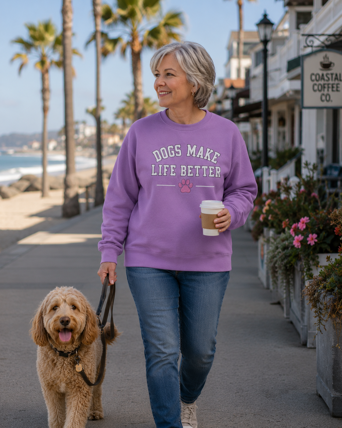 Dogs Make Life Better Applique Embroidered crewneck , Dog Lover Dog Mom, Dog Dad