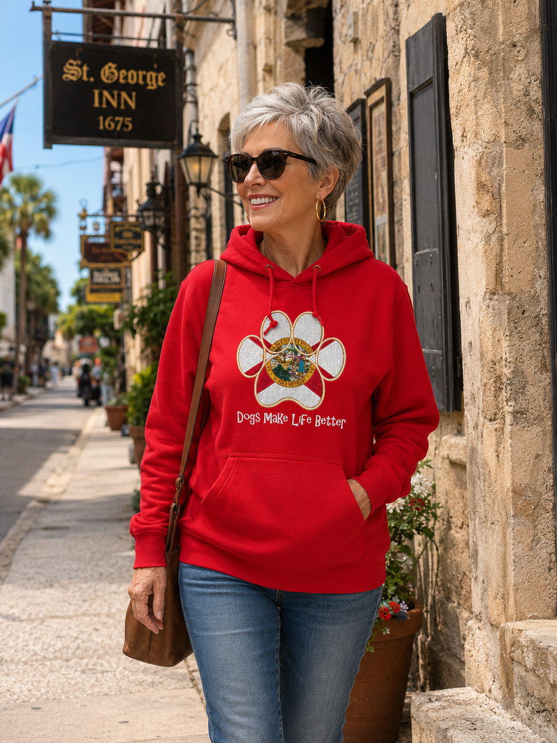 Florida State Flag Paw Embroidered Hoodie Dogs Make Life Better
