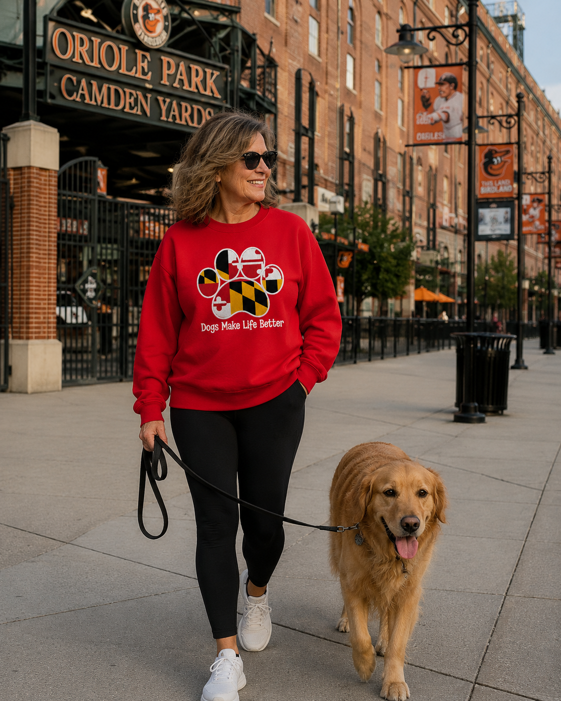Maryland State Paw Embroidered Crewneck Sweatshirt- Dogs Make Life Better