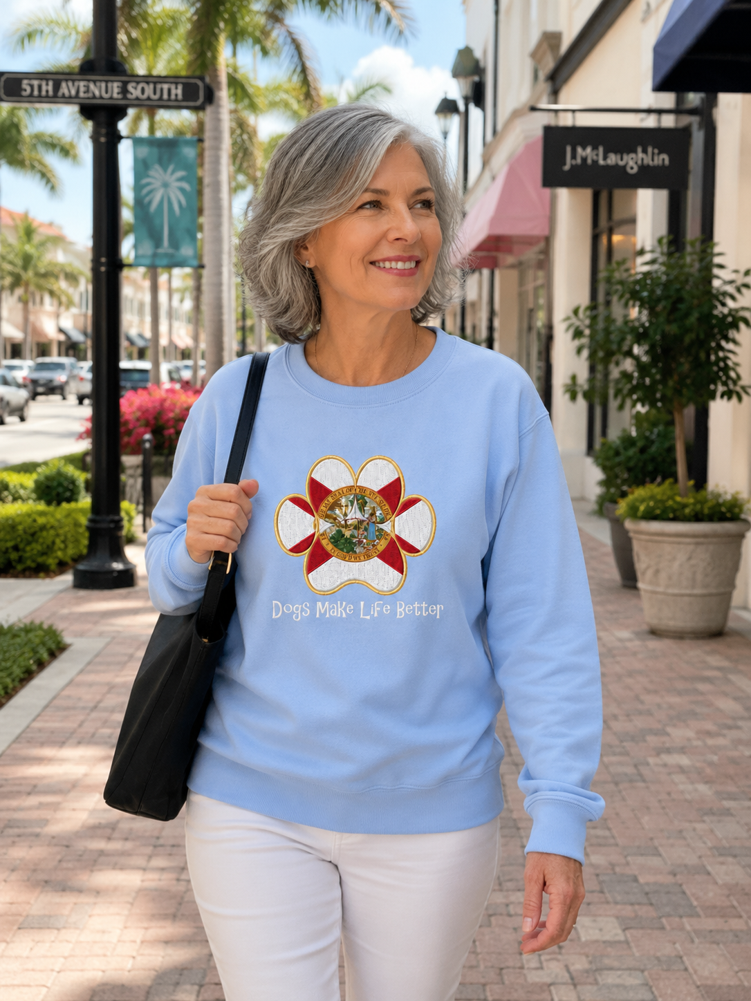 Florida State Paw Embroidered Crewneck Sweatshirt- Dogs Make Life Better