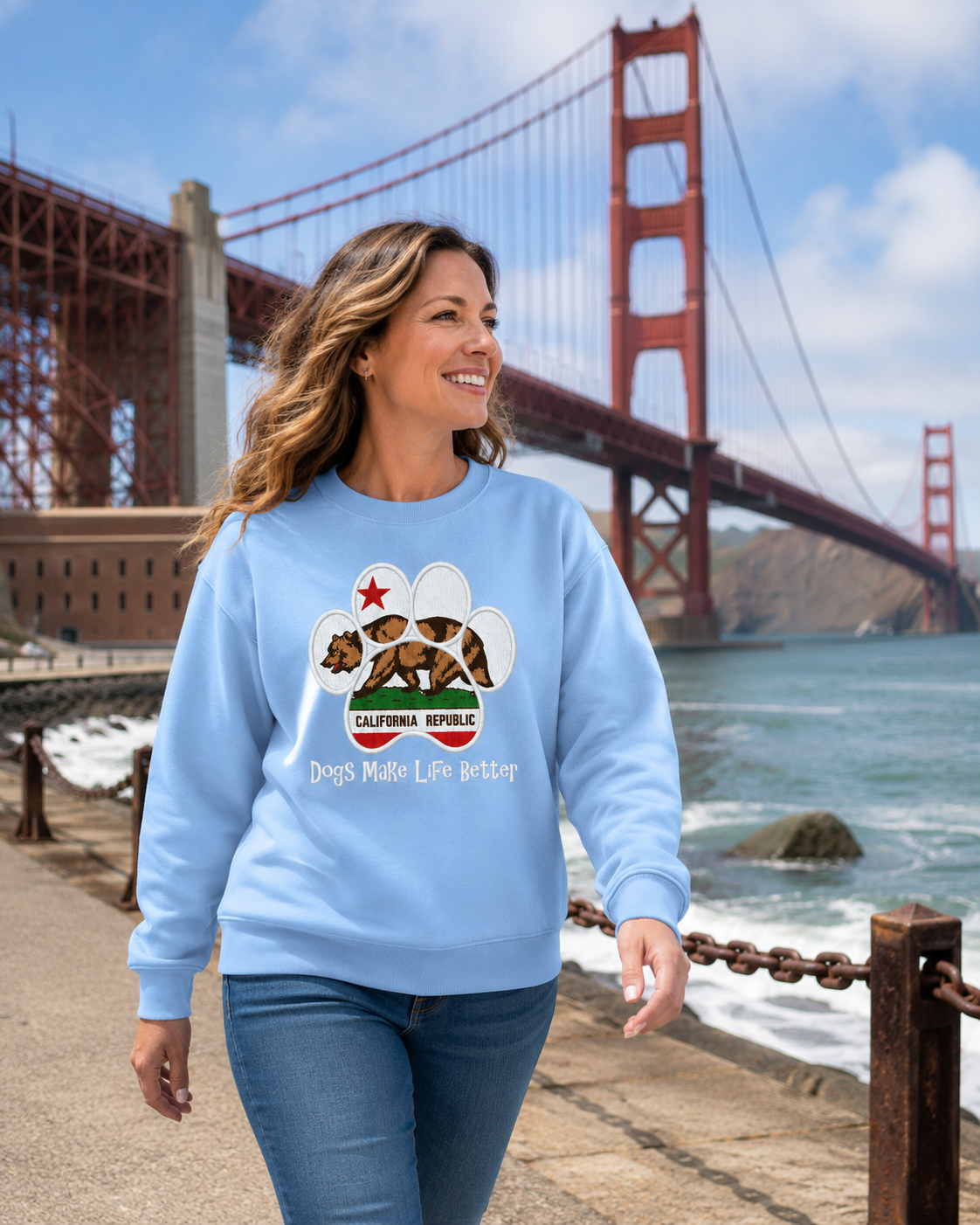 California State Paw Embroidered Dogs Make Life Better crewneck Sweatshirts