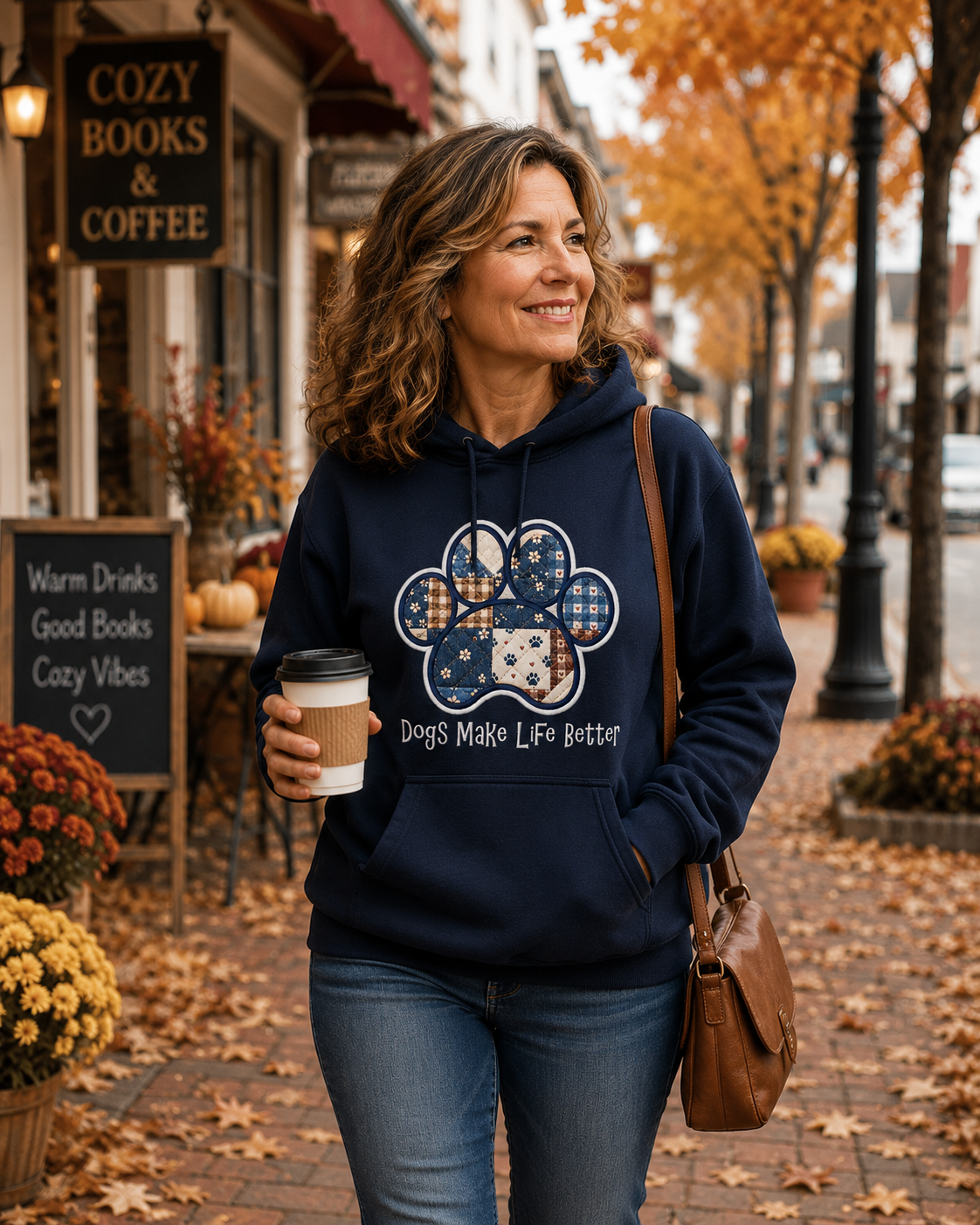 Quilt Paw Applique Embroidered Hoodie - Dogs Make Life Better