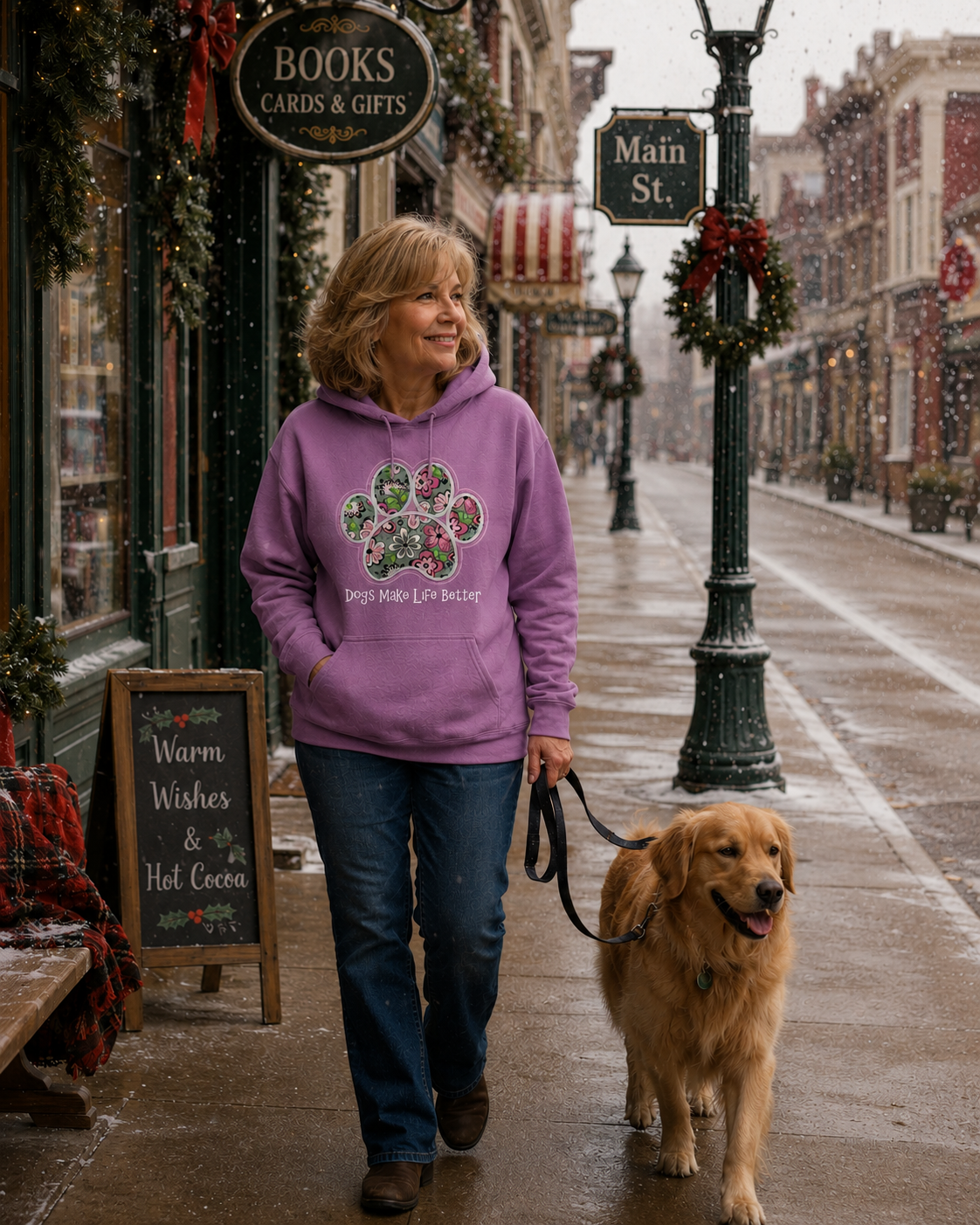 Flower Paw Embroidered Hoodie- Dogs Make Life Better