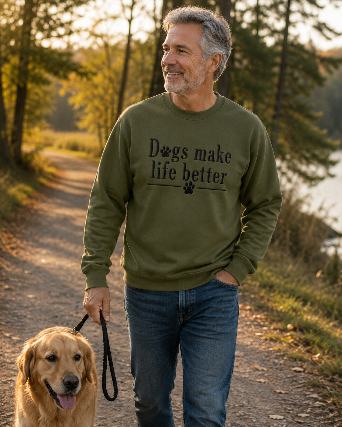 Dogs Make Life Better Embroidered Crewneck Sweatshirt