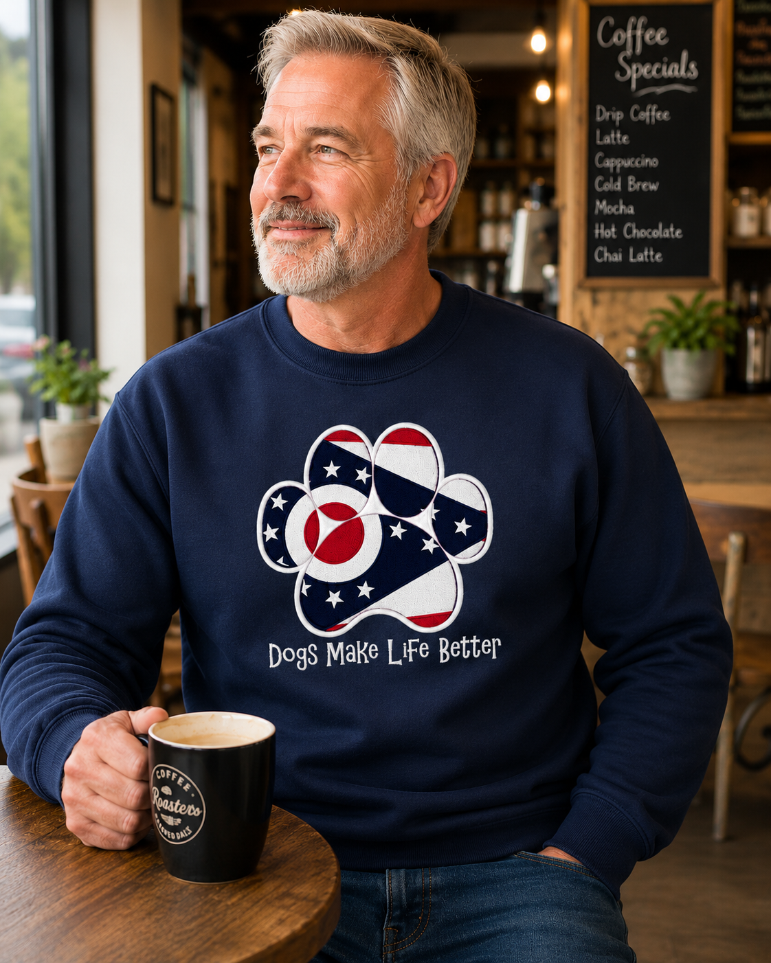 Ohio State Paw Embroidered Crewneck Sweatshirt- Dogs Make Life Better