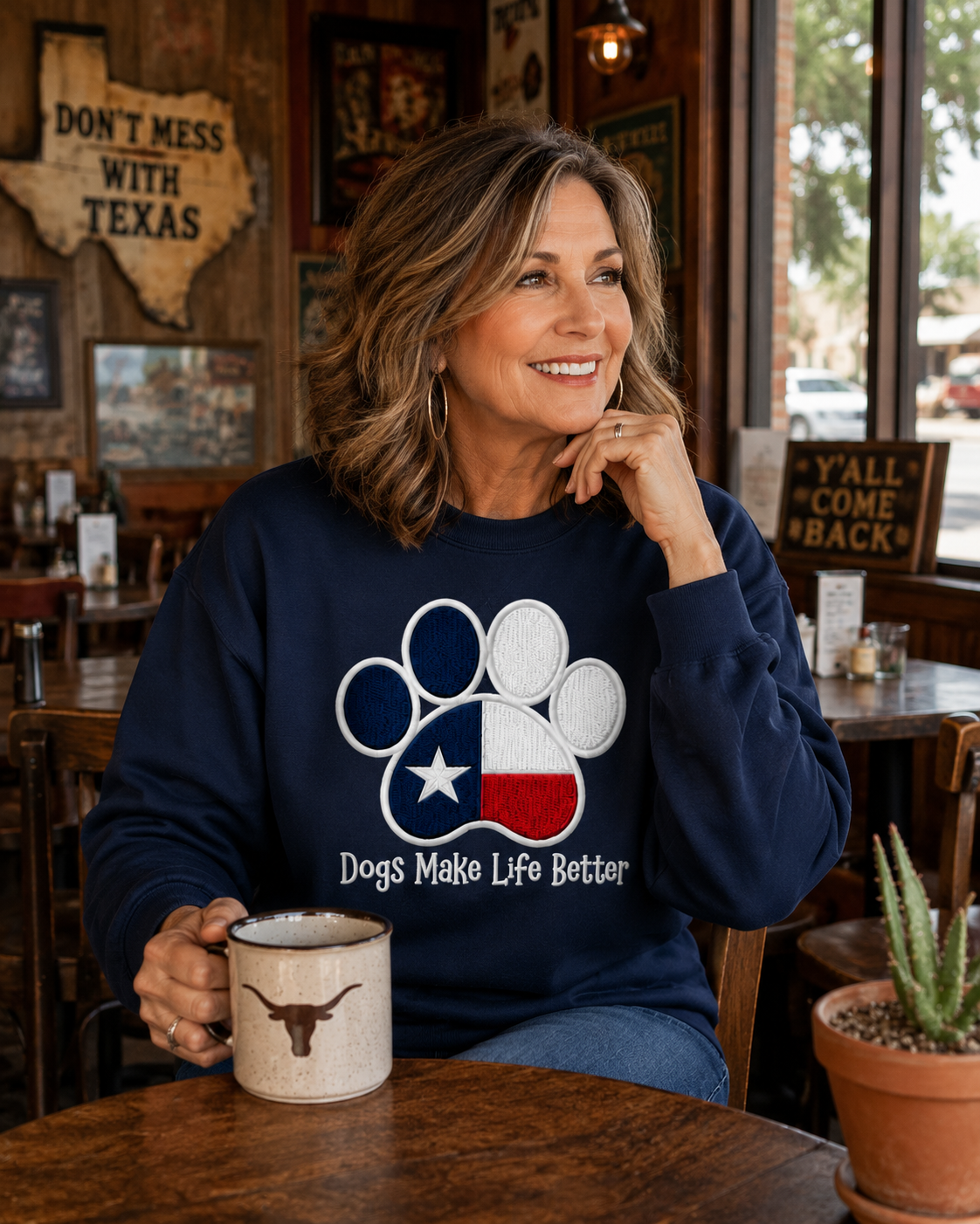 Texas State Paw Embroidered Crewneck Sweatshirt- Dogs Make Life Better