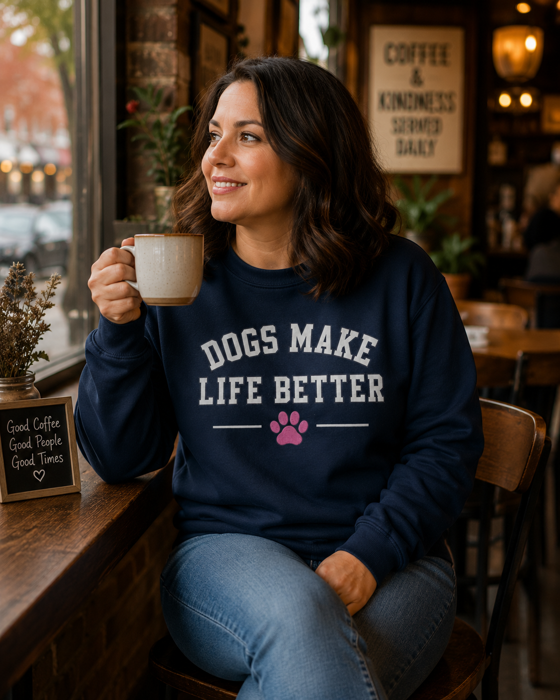 Dogs Make Life Better Applique Embroidered crewneck , Dog Lover Dog Mom, Dog Dad