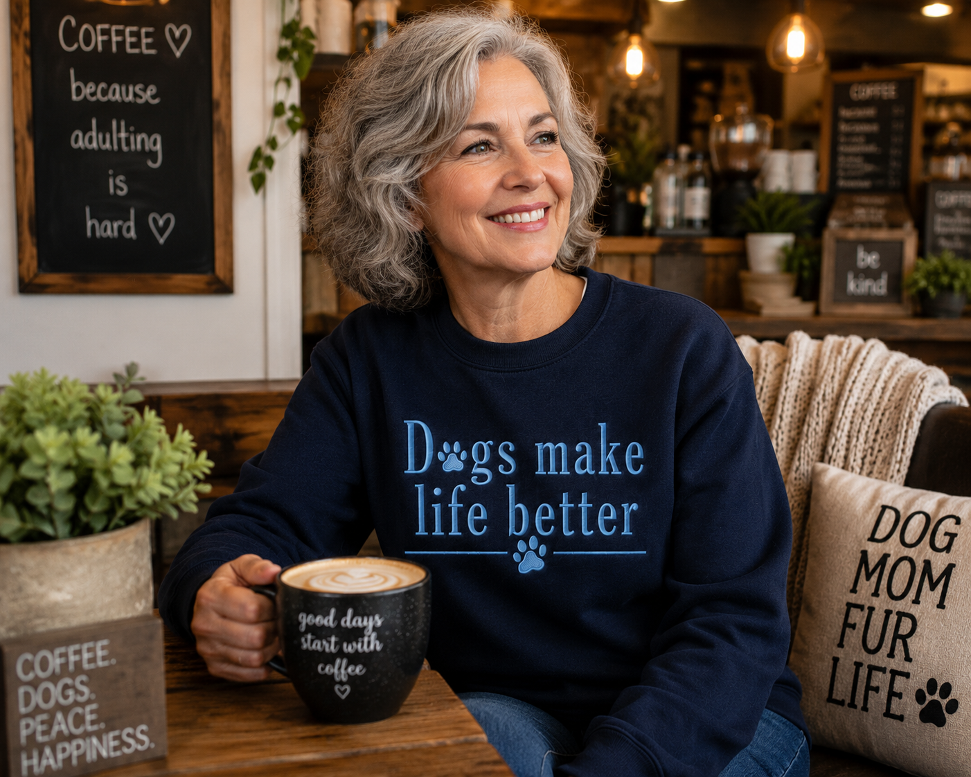Dogs Make Life Better Embroidered Crewneck Sweatshirt