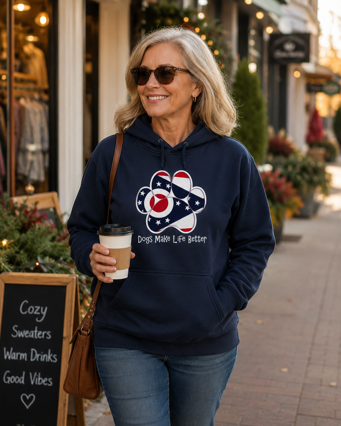 Ohio State Flag Paw Embroidered Hoodie Dogs Make Life Better