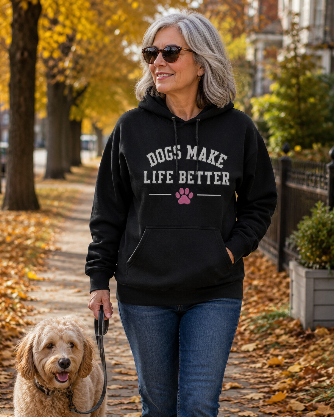 Dogs Make Life Better Applique Embroidered Hoodie , Dog Lover Sweatshirt ,Dog Mom Dog dad