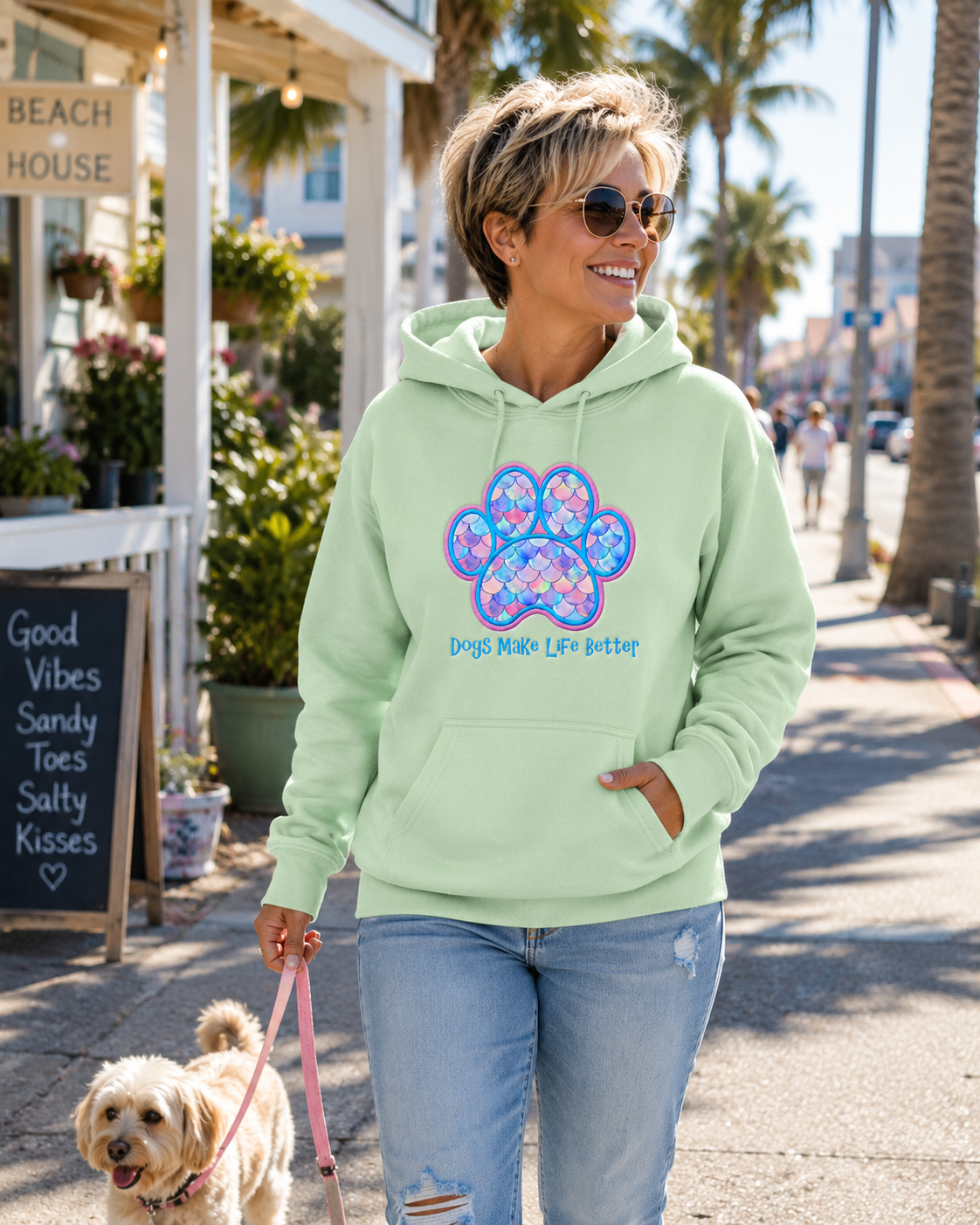 Mermaid Paw Embroidered Hoodie- Dogs Make Life Better