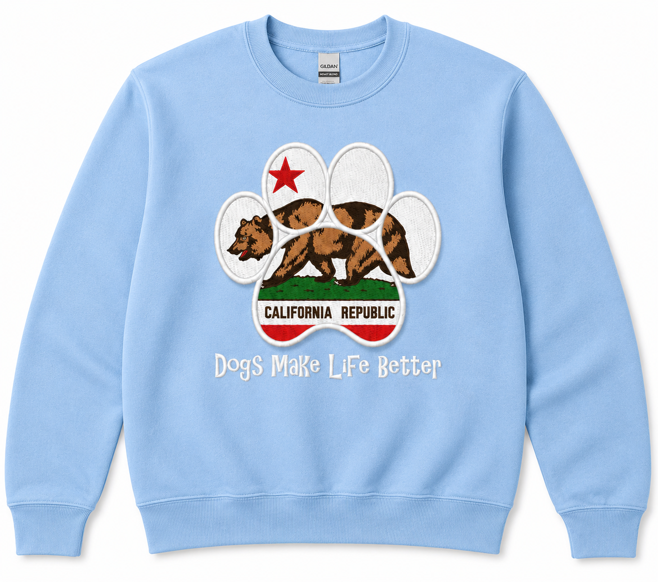 California State Paw Embroidered Dogs Make Life Better crewneck Sweatshirts