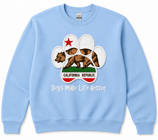 California State Paw Embroidered Dogs Make Life Better crewneck Sweatshirts