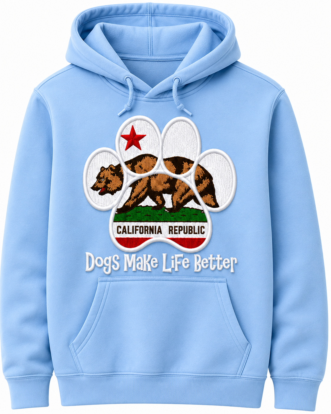 California State Flag Paw Embroidered Hoodie Dogs Make Life Better